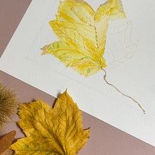 Load image into Gallery viewer, Yellow autumnal leaf watercolour painting
