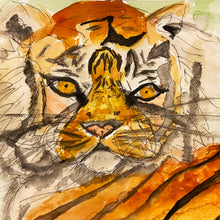 Load image into Gallery viewer, Vibrant tiger watercolour painting with fineliner details

