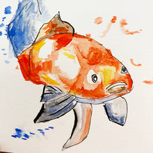Load image into Gallery viewer, Colorful fish illustration with watercolor textures on a white background