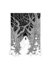Load image into Gallery viewer, Red Riding Hood giclée print with handpainted watercolour detail in red.
