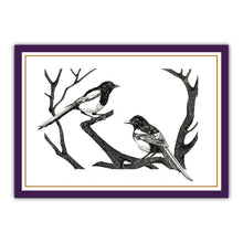 Load image into Gallery viewer, Art workshop gift card front with two magpies
