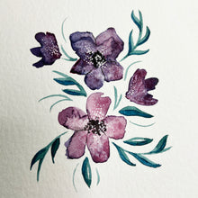Load image into Gallery viewer, Watercolour and ink floral illustration with white gel pen details.
