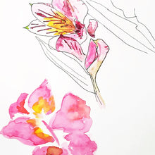 Load image into Gallery viewer, Colorful floral illustration with pink and yellow flowers on a white background

