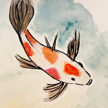 Load image into Gallery viewer, Artistic depiction of a fish with red and orange patches on a watercolor background
