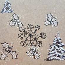 Load image into Gallery viewer, Fineliner and white gel pen patterns and winter motifs on kraft paper
