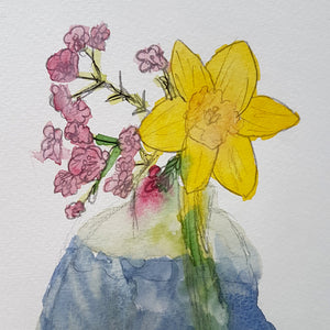 Spring flower watercolour and pencil artwork