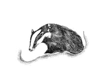 Load image into Gallery viewer, Monochrome badger giclée print.
