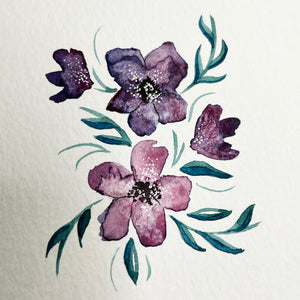 Handpainted watercolour and ink floral Mother's Day card design.